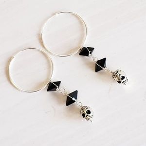 Sterling Silver Skull and Spike Hoops